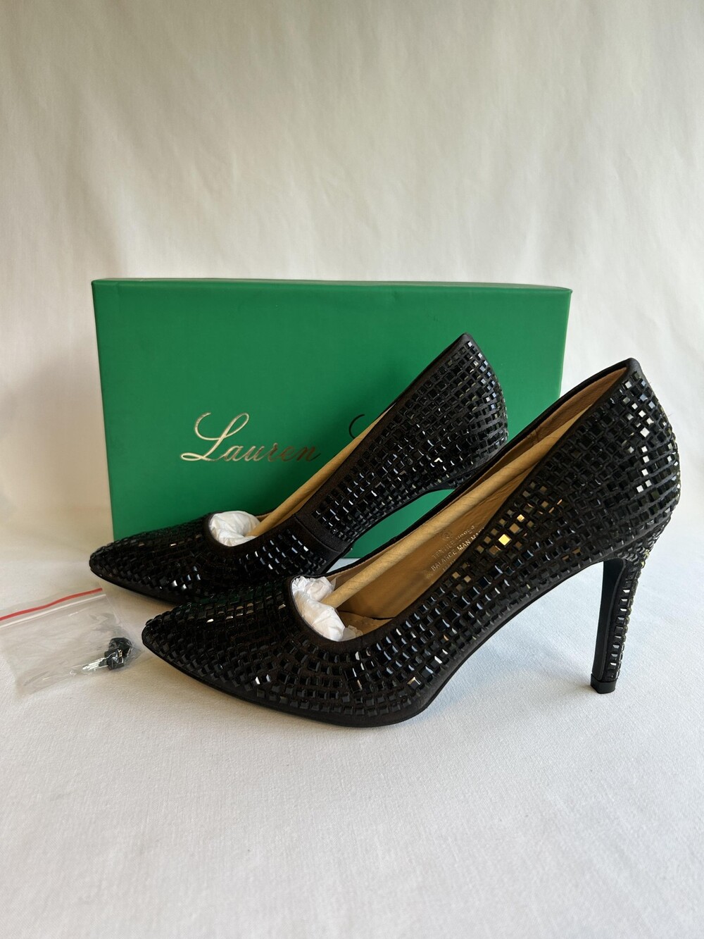 Lauren Lorraine Shoes Womens Size 8 Black Dazzle Heels Pumps Sparkle Rhinestone